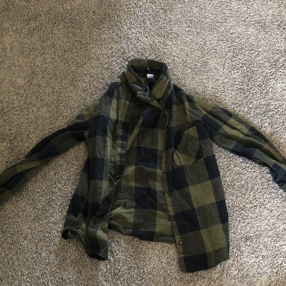 Divided Olive Green and Black Plaid Button-Down Shirt